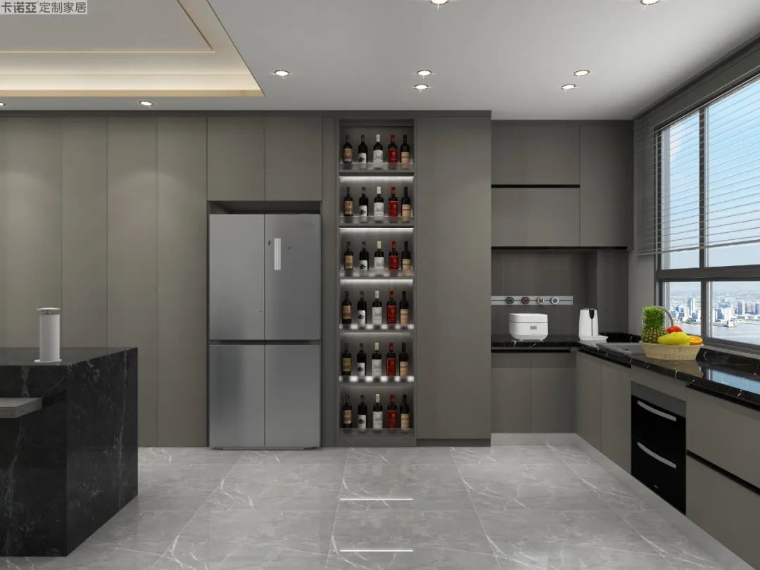 另一側櫥櫃內嵌洗碗機，安裝高度適中方便操作